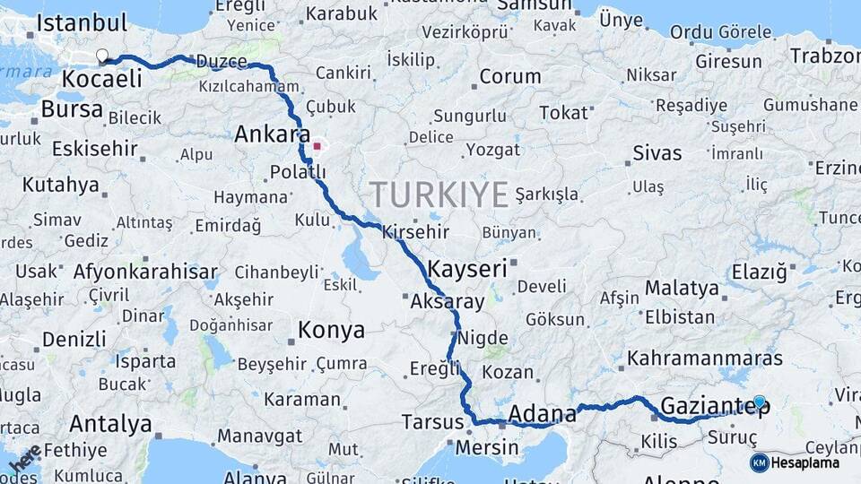 Şanlıurfa Haliliye Kocaeli Arası Kaç Km - Yol Haritası