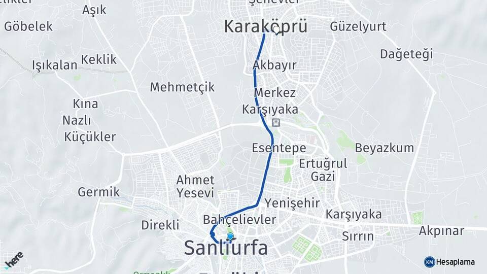 Şanlıurfa Haliliye Narlıkuyu Karaköprü Arası Kaç Km - Yol Haritası