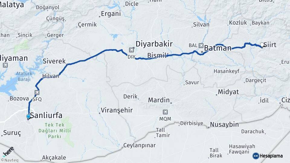 Şanlıurfa Haliliye Siirt Arası Kaç Km - Yol Haritası