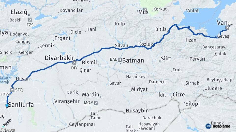 Şanlıurfa Haliliye Van Arası Kaç Km - Yol Haritası