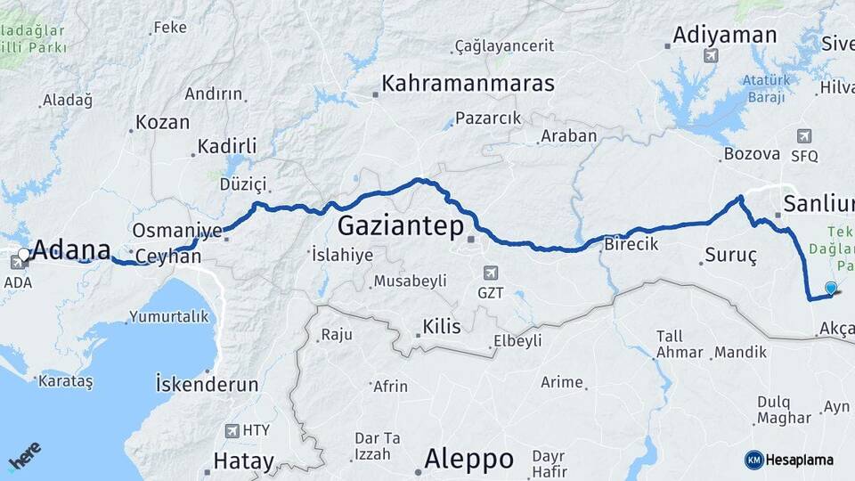 Şanlıurfa Harran Adana Arası Kaç Km - Yol Haritası