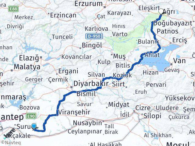 Şanlıurfa Harran Ağrı Arası Kaç Km - Yol Haritası