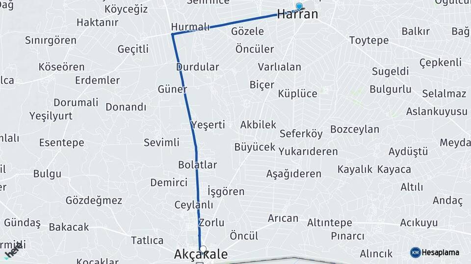 Şanlıurfa Harran Akçakale Arası Kaç Km - Yol Haritası
