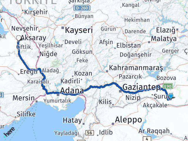 Şanlıurfa Harran Aksaray Arası Kaç Km - Yol Haritası