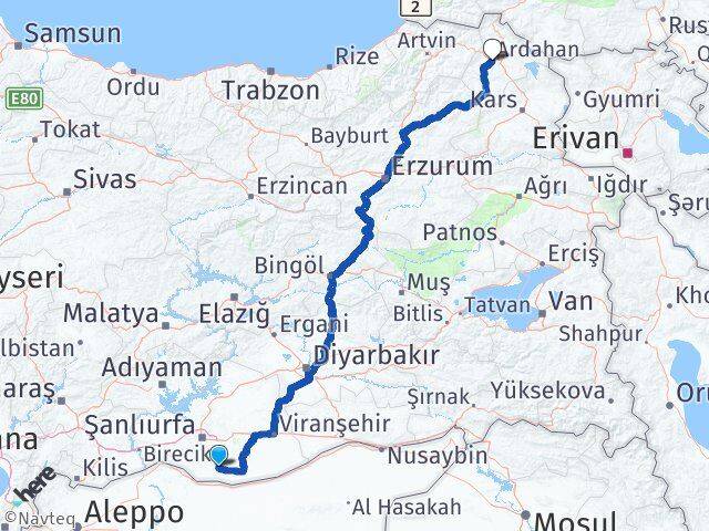 Şanlıurfa Harran Ardahan Arası Kaç Km - Yol Haritası
