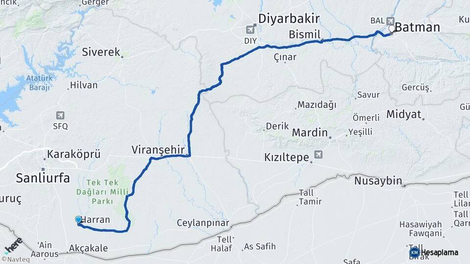 Şanlıurfa Harran Batman Arası Kaç Km - Yol Haritası