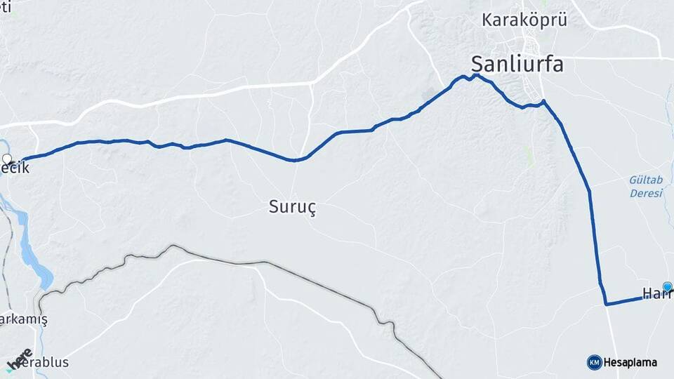 Şanlıurfa Harran Birecik Arası Kaç Km - Yol Haritası
