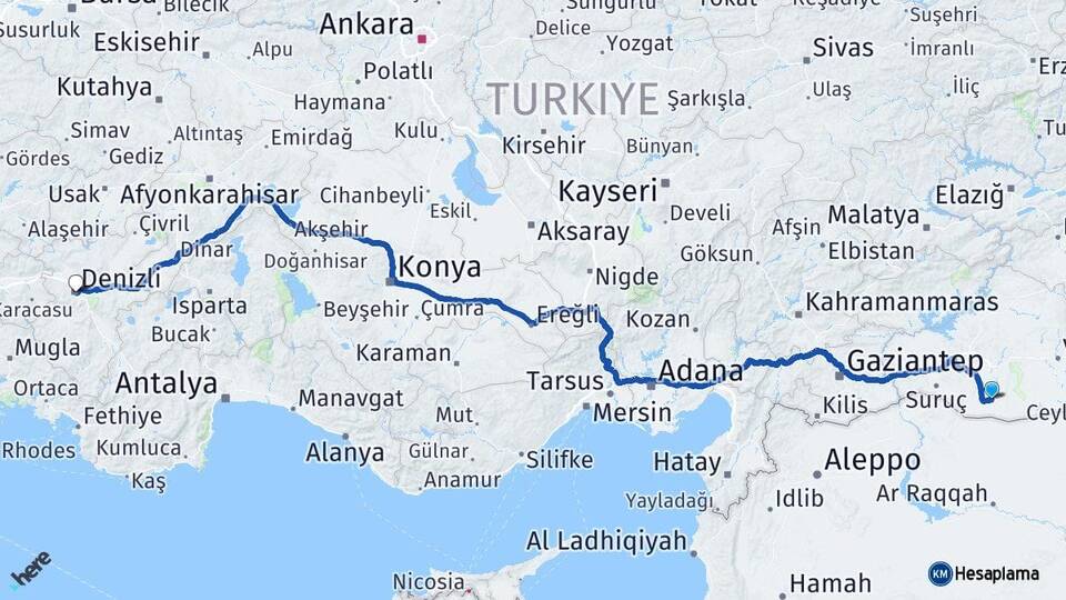Şanlıurfa Harran Denizli Arası Kaç Km - Yol Haritası
