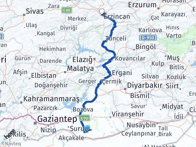 Şanlıurfa Harran Erzincan Arası Kaç Km - Yol Haritası