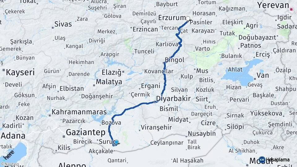 Şanlıurfa Harran Erzurum Arası Kaç Km - Yol Haritası