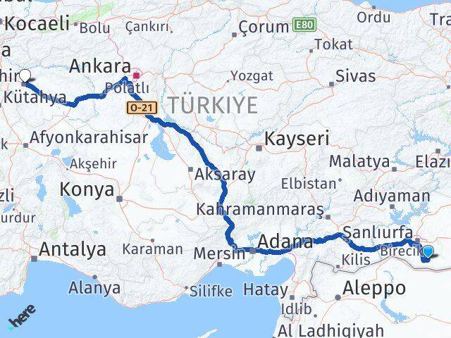 Şanlıurfa Harran Eskişehir Arası Kaç Km - Yol Haritası