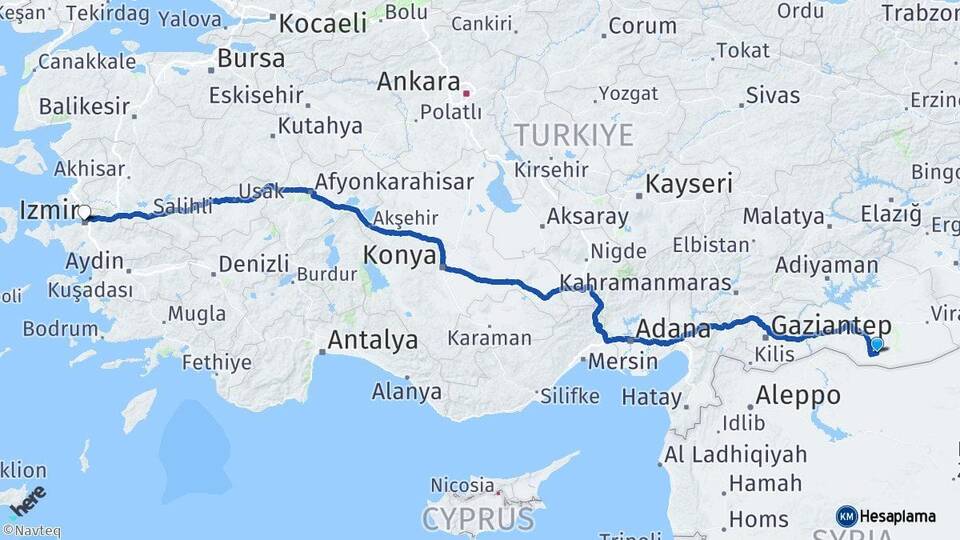 Şanlıurfa Harran İzmir Arası Kaç Km - Yol Haritası