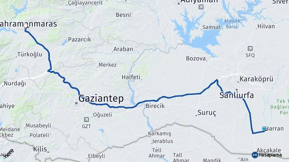 Şanlıurfa Harran Kahramanmaraş Arası Kaç Km - Yol Haritası