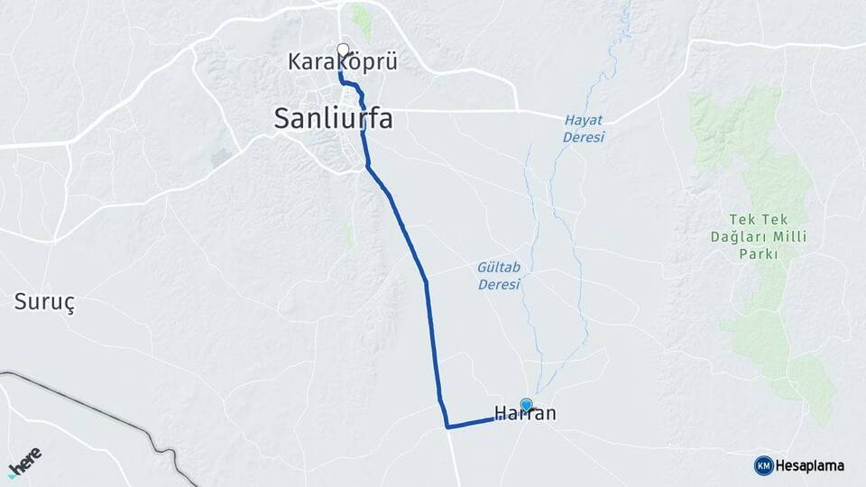 Şanlıurfa Harran Karaköprü Arası Kaç Km - Yol Haritası