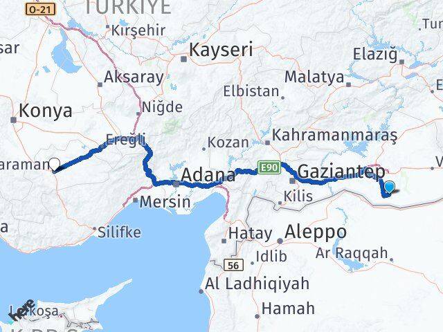 Şanlıurfa Harran Karaman Arası Kaç Km - Yol Haritası