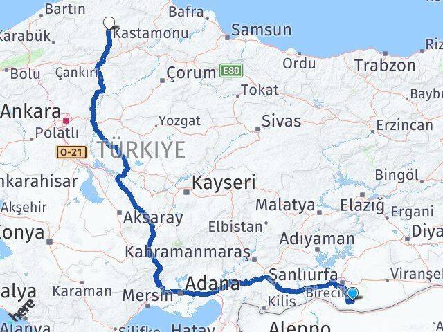 Şanlıurfa Harran Kastamonu Arası Kaç Km - Yol Haritası