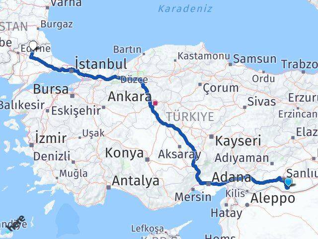 Şanlıurfa Harran Kırklareli Arası Kaç Km - Yol Haritası