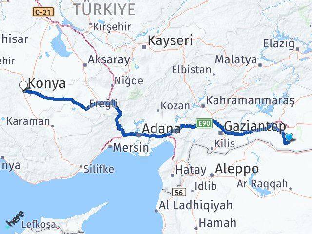 Şanlıurfa Harran Konya Arası Kaç Km - Yol Haritası