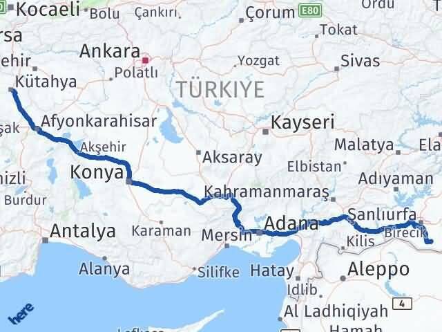 Şanlıurfa Harran Kütahya Arası Kaç Km - Yol Haritası