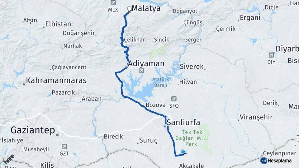 Şanlıurfa Harran Malatya Arası Kaç Km - Yol Haritası