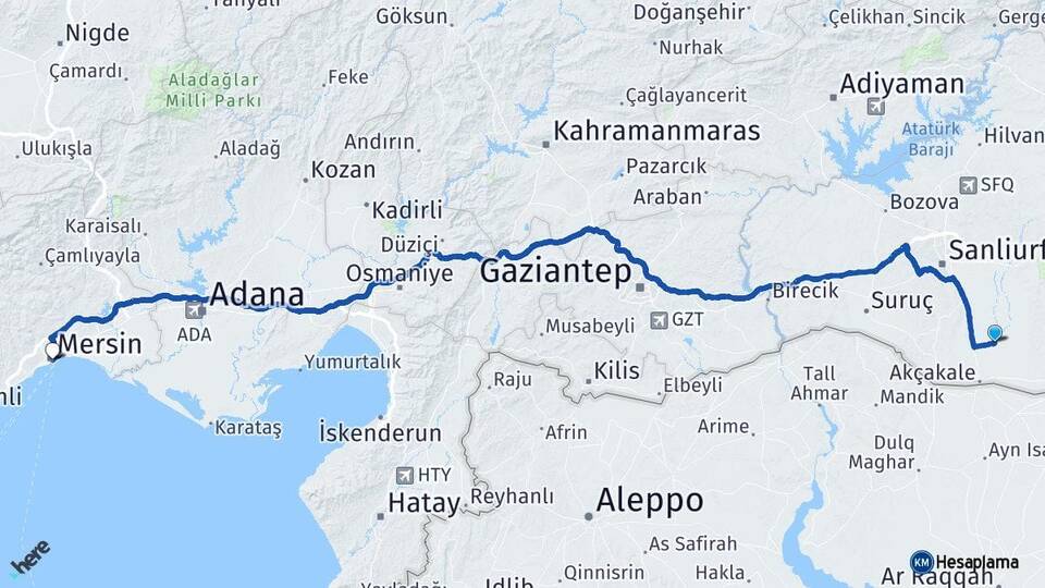 Şanlıurfa Harran Mersin Arası Kaç Km - Yol Haritası