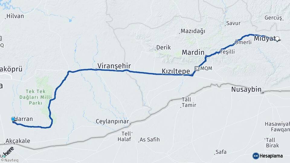 Şanlıurfa Harran Midyat Mardin Arası Kaç Km - Yol Haritası