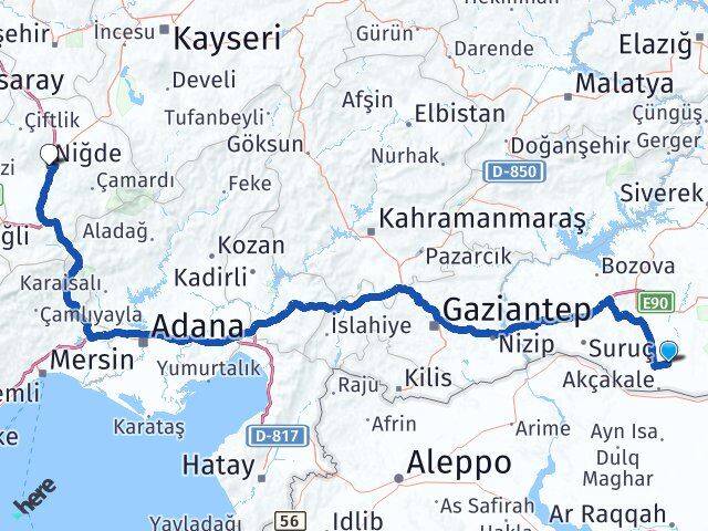 Şanlıurfa Harran Niğde Arası Kaç Km - Yol Haritası