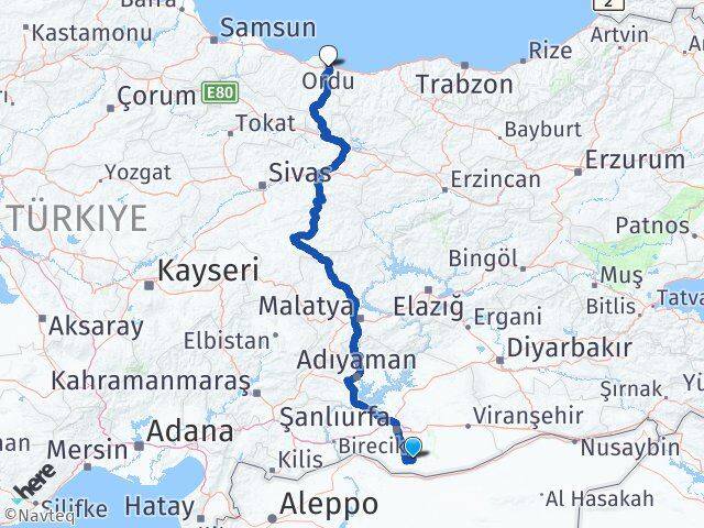 Şanlıurfa Harran Ordu Arası Kaç Km - Yol Haritası