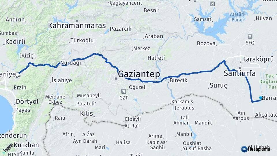 Şanlıurfa Harran Osmaniye Arası Kaç Km - Yol Haritası