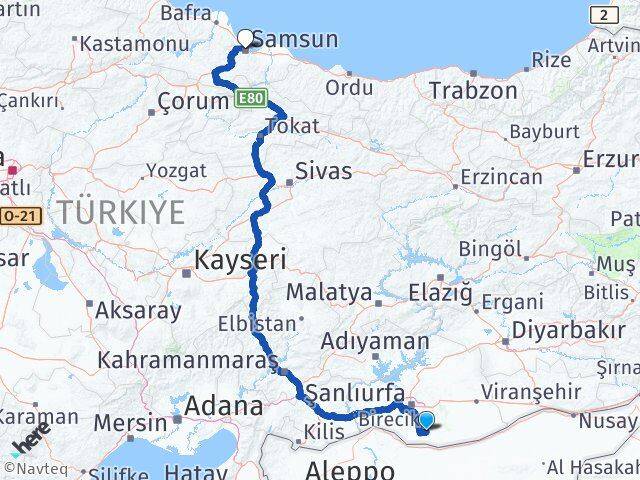 Şanlıurfa Harran Samsun Arası Kaç Km - Yol Haritası