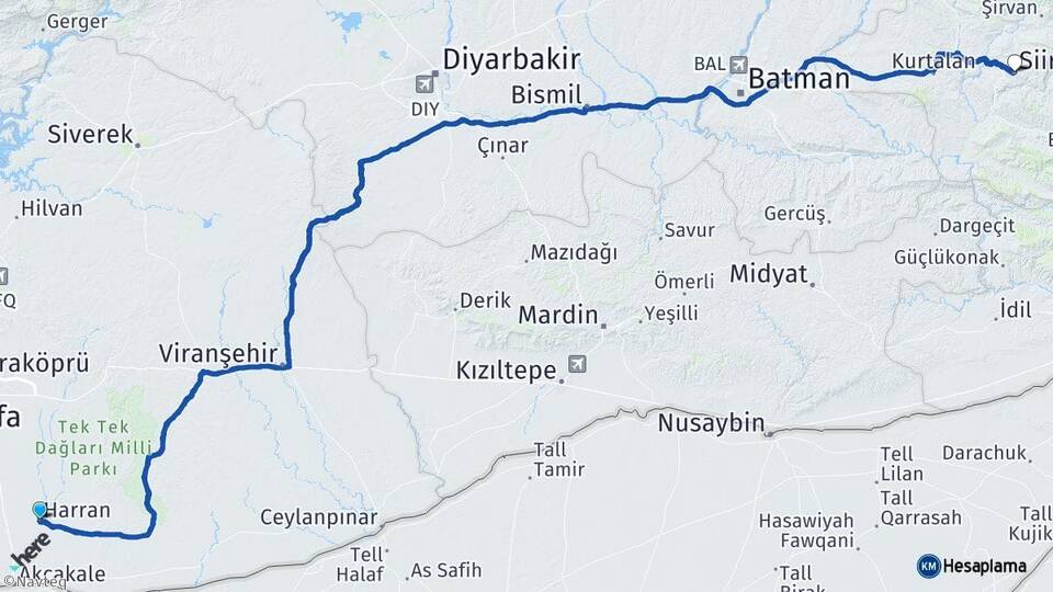 Şanlıurfa Harran Siirt Arası Kaç Km - Yol Haritası
