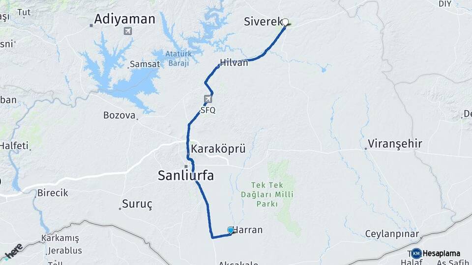 Şanlıurfa Harran Siverek Arası Kaç Km - Yol Haritası
