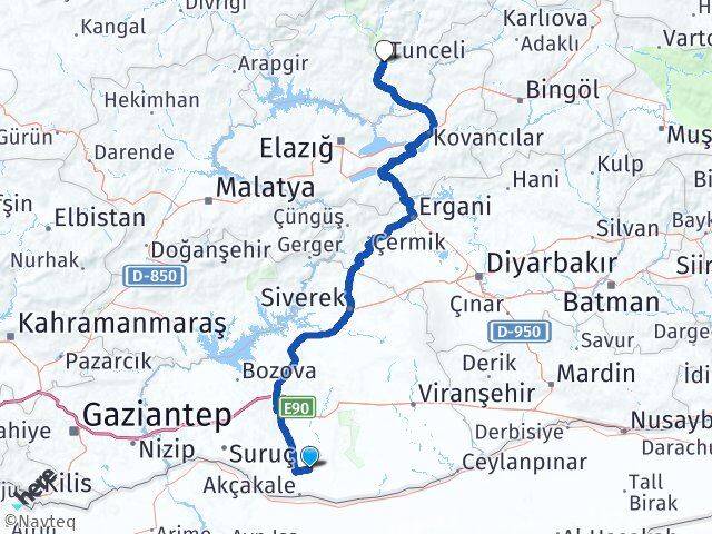 Şanlıurfa Harran Tunceli Arası Kaç Km - Yol Haritası