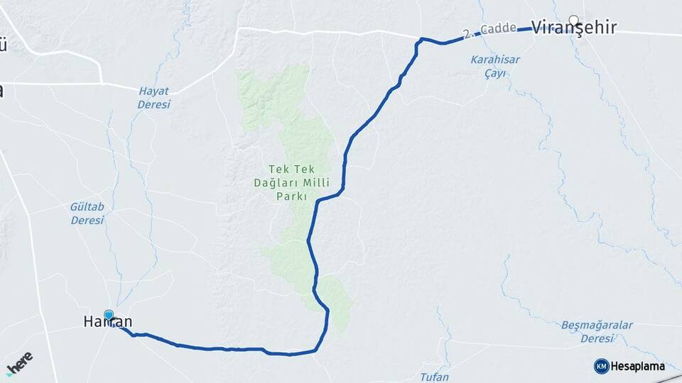 Şanlıurfa Harran Viranşehir Arası Kaç Km - Yol Haritası