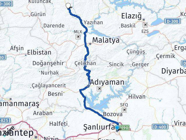 Şanlıurfa Hekimhan Malatya Arası Kaç Km - Yol Haritası