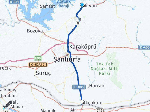 Şanlıurfa Hilvan Akçakale Arası Kaç Km - Yol Haritası