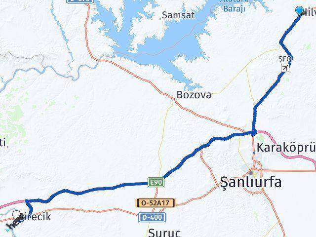 Şanlıurfa Hilvan Birecik Arası Kaç Km - Yol Haritası