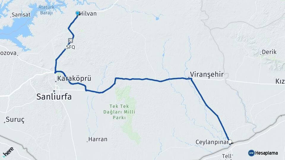 Şanlıurfa Hilvan Ceylanpınar Arası Kaç Km - Yol Haritası