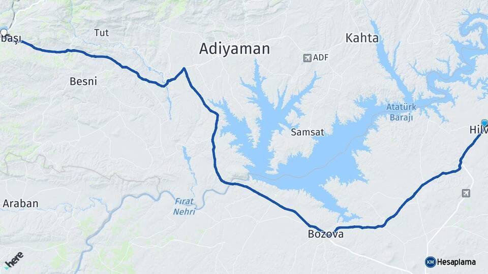 Şanlıurfa Hilvan Gölbaşı Adıyaman Arası Kaç Km - Yol Haritası