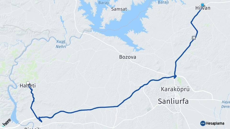 Şanlıurfa Hilvan Halfeti Arası Kaç Km - Yol Haritası