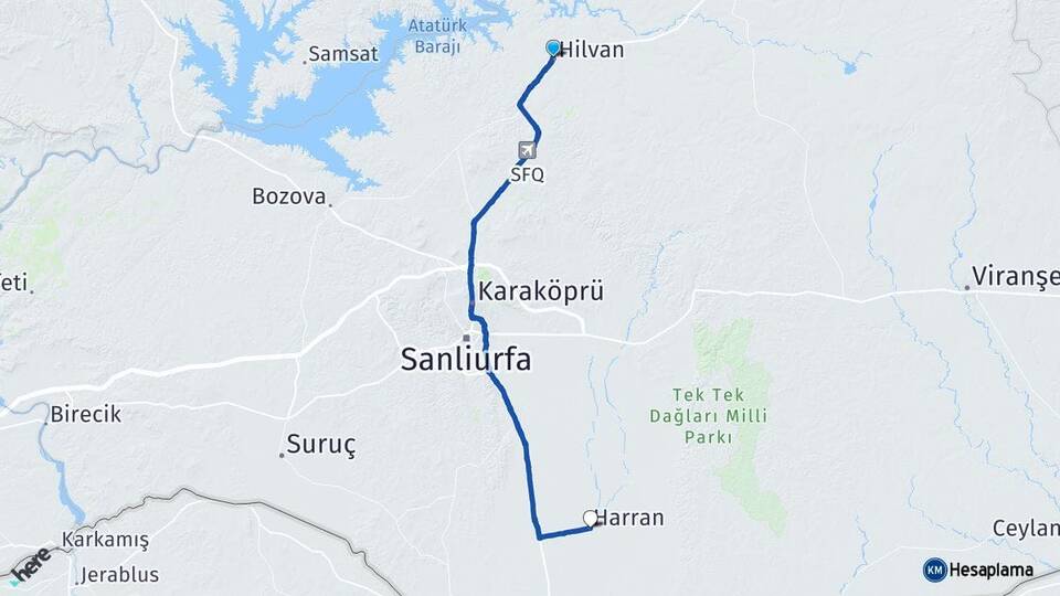 Şanlıurfa Hilvan Harran Arası Kaç Km - Yol Haritası