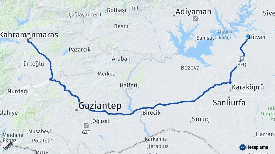 Şanlıurfa Hilvan Kahramanmaraş Arası Kaç Km - Yol Haritası