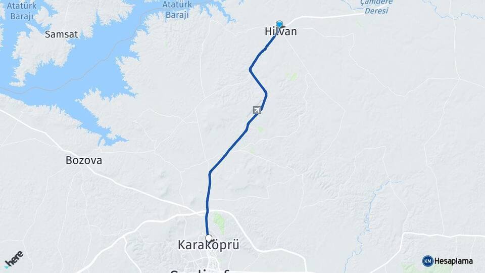 Şanlıurfa Hilvan Karaköprü Arası Kaç Km - Yol Haritası