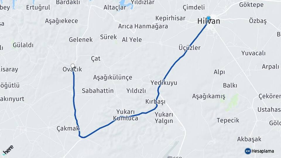 Şanlıurfa Hilvan Ovacık Hilvan Arası Kaç Km - Yol Haritası