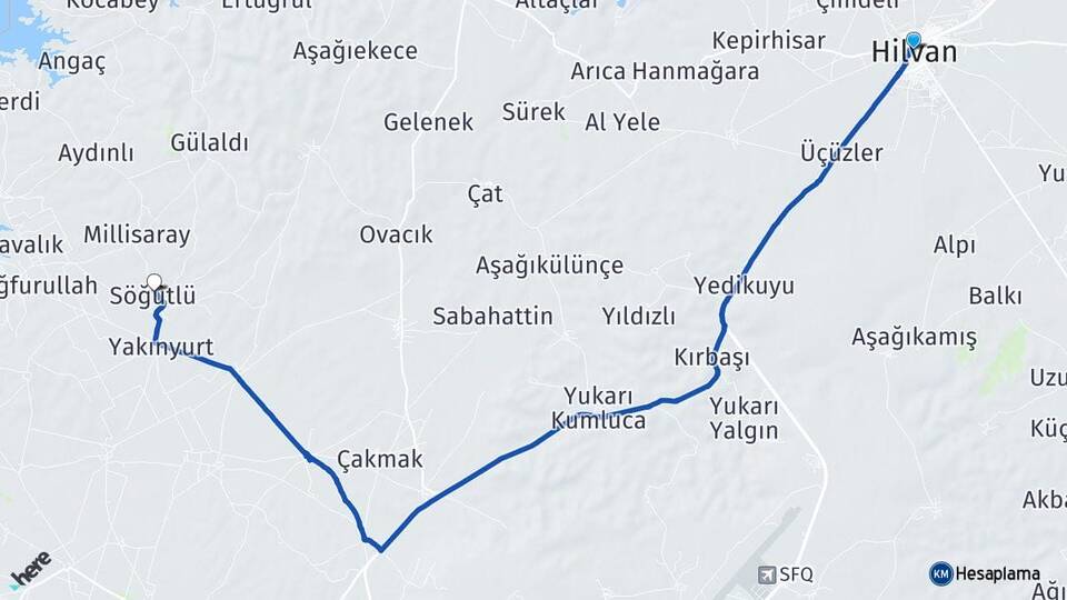 Şanlıurfa Hilvan Söğütlü Hilvan Arası Kaç Km - Yol Haritası