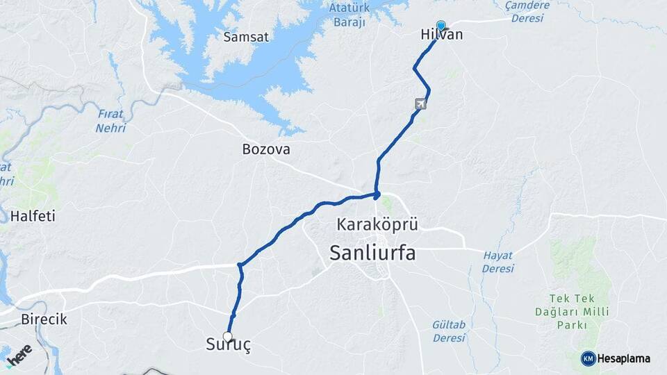 Şanlıurfa Hilvan Suruç Arası Kaç Km - Yol Haritası