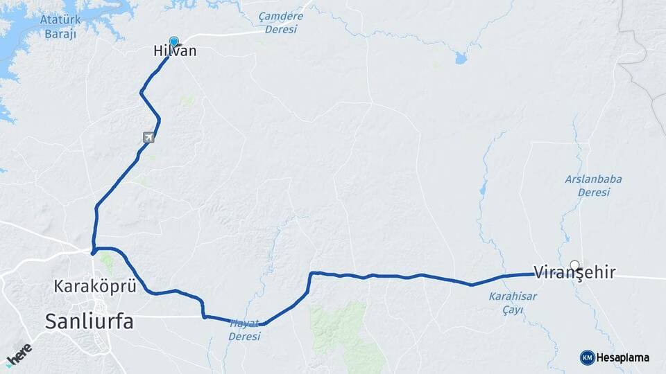 Şanlıurfa Hilvan Viranşehir Arası Kaç Km - Yol Haritası