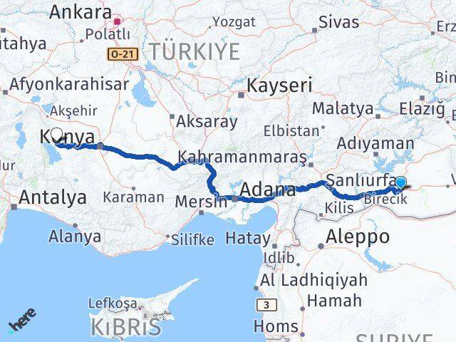 Şanlıurfa Hüyük Konya Arası Kaç Km - Yol Haritası