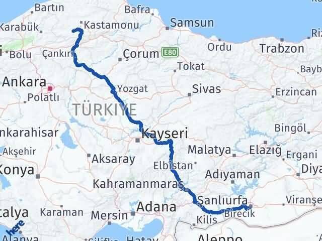 Şanlıurfa İhsangazi Kastamonu Arası Kaç Km - Yol Haritası