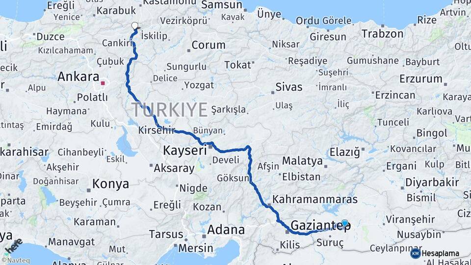 Şanlıurfa Ilgaz Çankırı Arası Kaç Km - Yol Haritası
